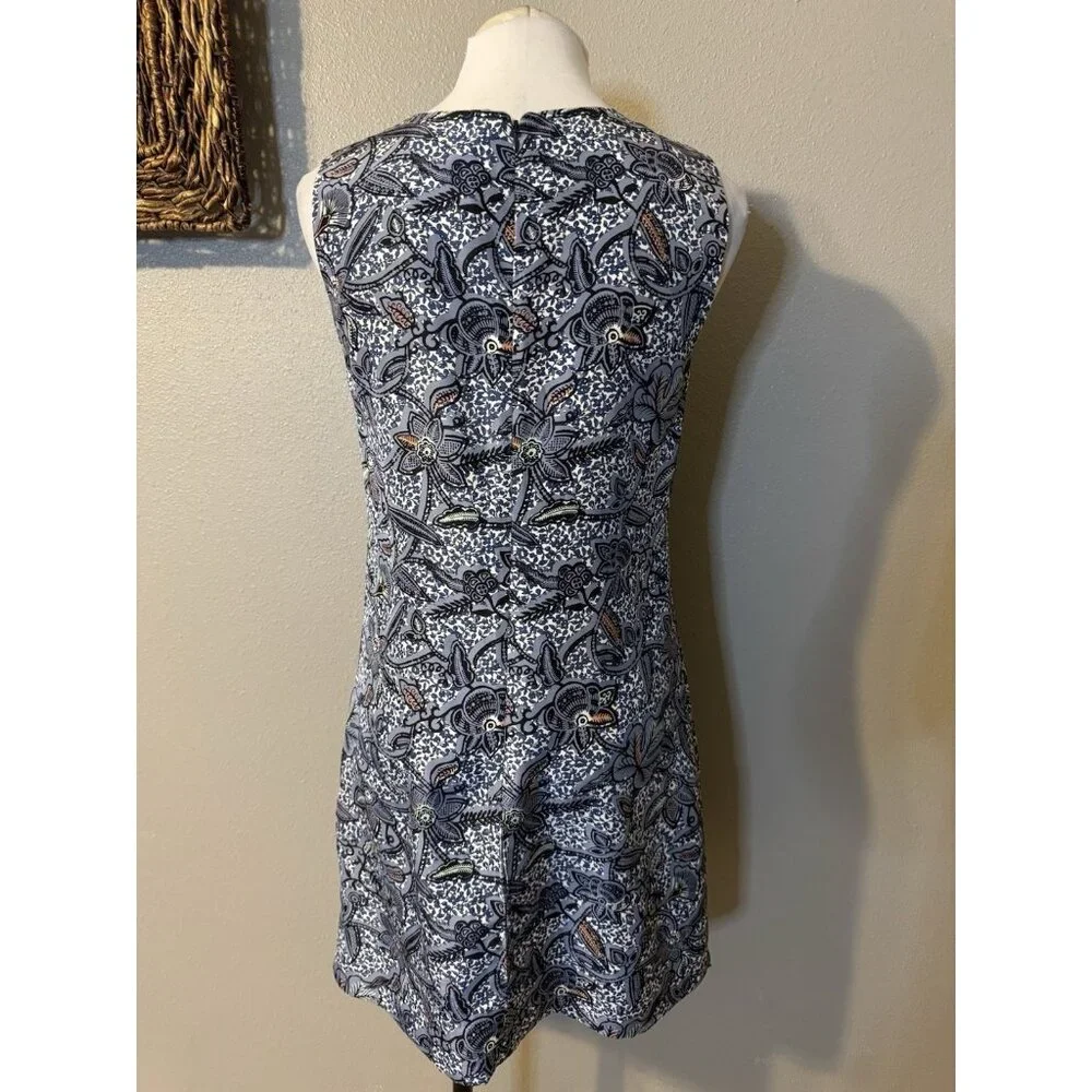 Tory Burch Dress SILK Sheath 8 Blue White Orange Sleeveless Career Church